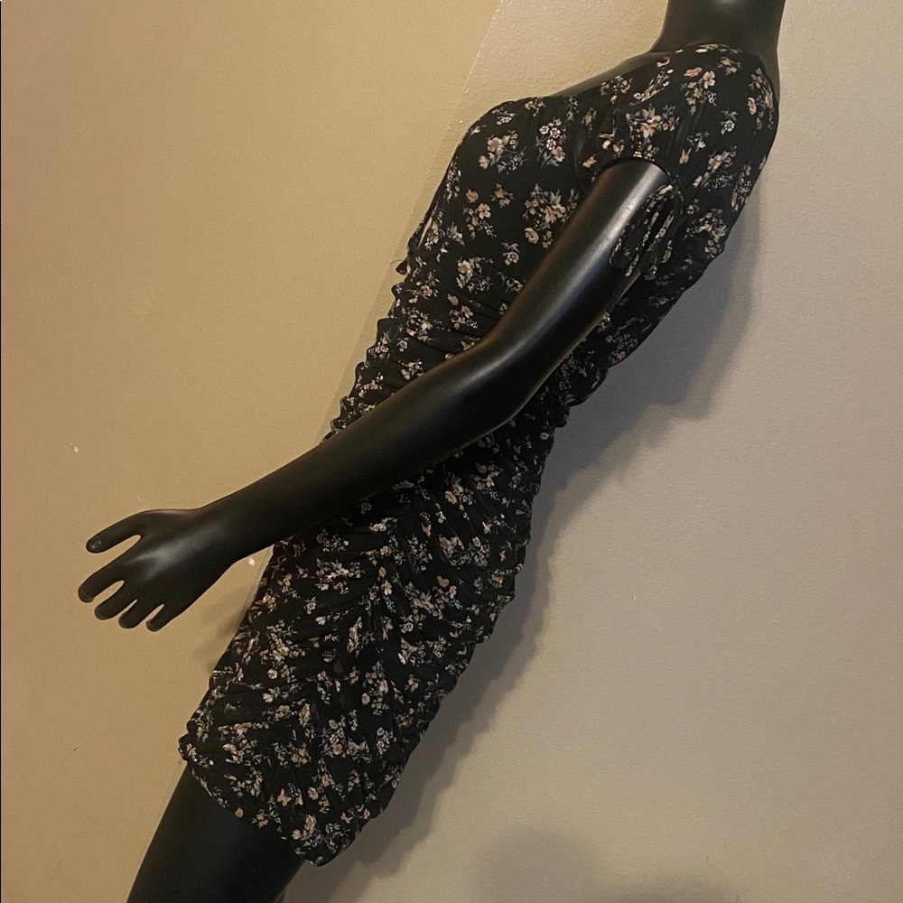 Chic Black Floral Mini Dress - Picture 6 of 12